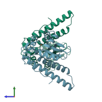 PDB entry 1ar5 coloured by chain, side view.