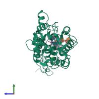 PDB entry 1aru coloured by chain, side view.