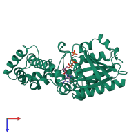 PDB entry 1as2 coloured by chain, top view.