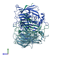 PDB entry 1as7 coloured by chain, side view.