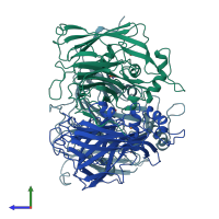 PDB entry 1as8 coloured by chain, side view.