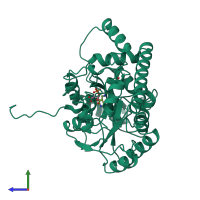 PDB entry 1asb coloured by chain, side view.