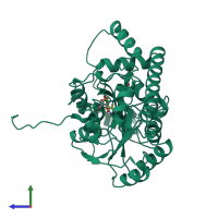 PDB entry 1asd coloured by chain, side view.
