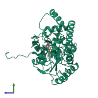 PDB entry 1ase coloured by chain, side view.