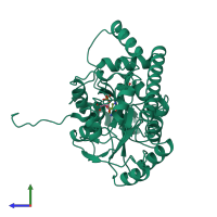 PDB entry 1asg coloured by chain, side view.