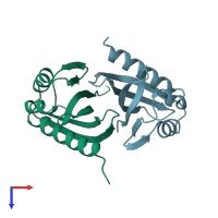 PDB entry 1ask coloured by chain, top view.