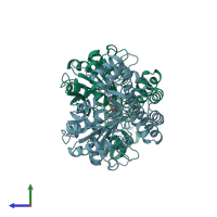 PDB entry 1asm coloured by chain, side view.