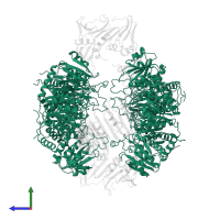 Aspartate carbamoyltransferase catalytic subunit in PDB entry 1at1, assembly 1, side view.