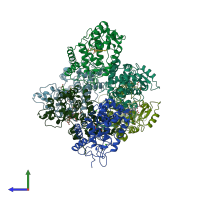 PDB entry 1atj coloured by chain, side view.