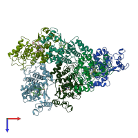 PDB entry 1atj coloured by chain, top view.