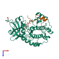 Hetero dimeric assembly 1 of PDB entry 1atp coloured by chemically distinct molecules, top view.