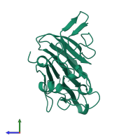 PDB entry 1aun coloured by chain, side view.