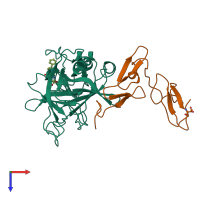 Hetero dimeric assembly 1 of PDB entry 1aut coloured by chemically distinct molecules, top view.