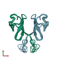 PDB entry 1auu coloured by chain, ensemble of 10 models, front view.