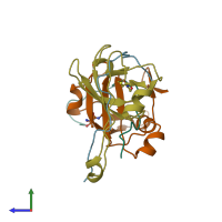 PDB entry 1aw8 coloured by chain, side view.