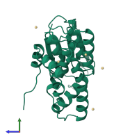 PDB entry 1aw9 coloured by chain, side view.