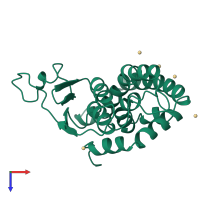 PDB entry 1aw9 coloured by chain, top view.