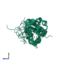 PDB entry 1ax3 coloured by chain, ensemble of 16 models, side view.