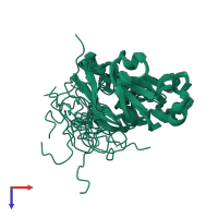 PDB entry 1ax3 coloured by chain, ensemble of 16 models, top view.