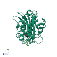 PDB entry 1axb coloured by chain, side view.