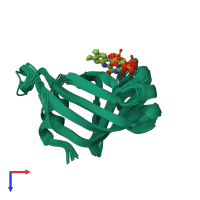 PDB entry 1axj coloured by chain, ensemble of 20 models, top view.