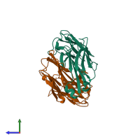 PDB entry 1axt coloured by chain, side view.