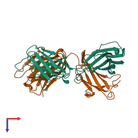 PDB entry 1axt coloured by chain, top view.