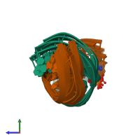 PDB entry 1axu coloured by chain, ensemble of 9 models, side view.