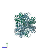 PDB entry 1ay4 coloured by chain, side view.