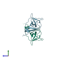 PDB entry 1ay9 coloured by chain, side view.