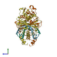 PDB entry 1az0 coloured by chain, side view.