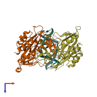 PDB entry 1az0 coloured by chain, top view.