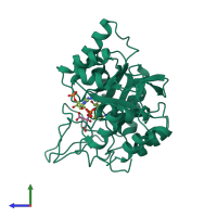 PDB entry 1az2 coloured by chain, side view.
