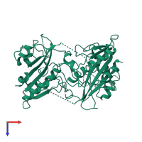 Homo dimeric assembly 1 of PDB entry 1az3 coloured by chemically distinct molecules, top view.