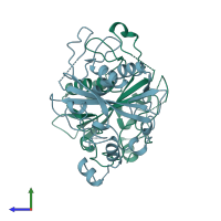 PDB entry 1az3 coloured by chain, side view.