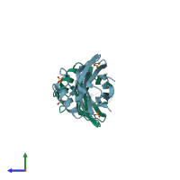 PDB entry 1azb coloured by chain, side view.