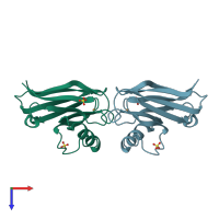 PDB entry 1azb coloured by chain, top view.