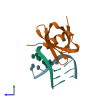 PDB entry 1azq coloured by chain, side view.