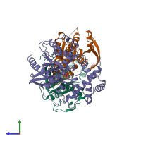 PDB entry 1azs coloured by chain, side view.