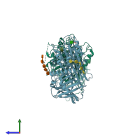 PDB entry 1azx coloured by chain, side view.