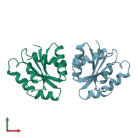 PDB entry 1b00 coloured by chain, front view.