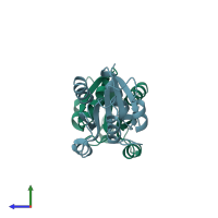 PDB entry 1b00 coloured by chain, side view.