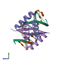 PDB entry 1b01 coloured by chain, side view.