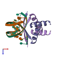 PDB entry 1b01 coloured by chain, top view.