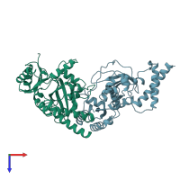 PDB entry 1b04 coloured by chain, top view.