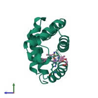 PDB entry 1b0b coloured by chain, side view.