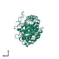 PDB entry 1b0i coloured by chain, side view.