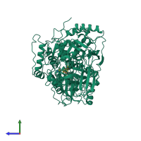 PDB entry 1b0k coloured by chain, side view.