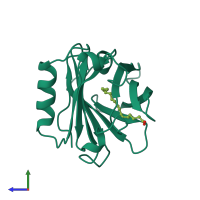 PDB entry 1b0o coloured by chain, side view.