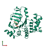 PDB entry 1b0u coloured by chain, front view.